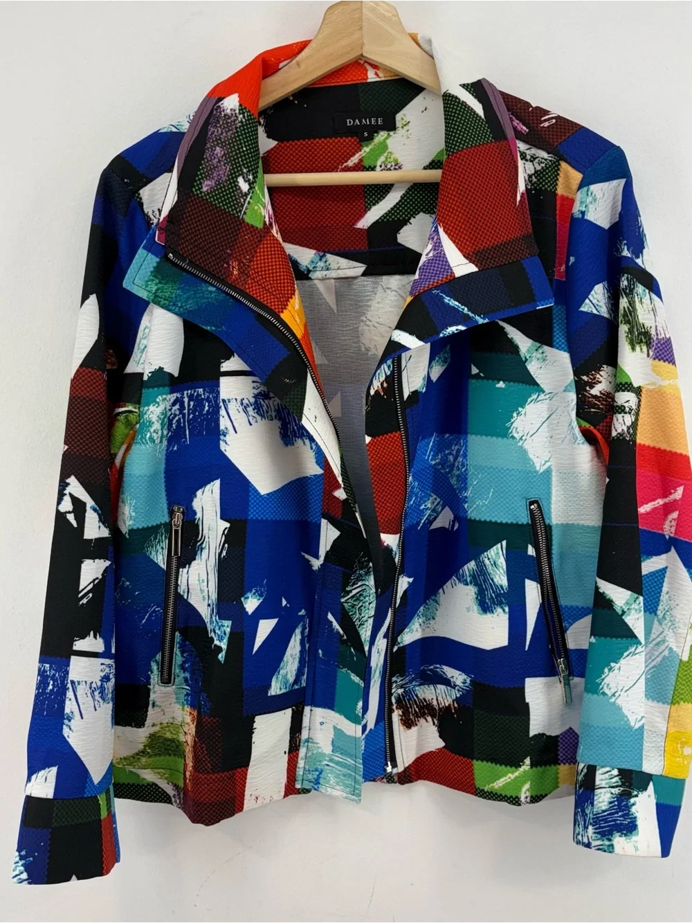 Damee Multicolor Abstract Print Moto Jacket - Art to Ware Women’s Coat Size S